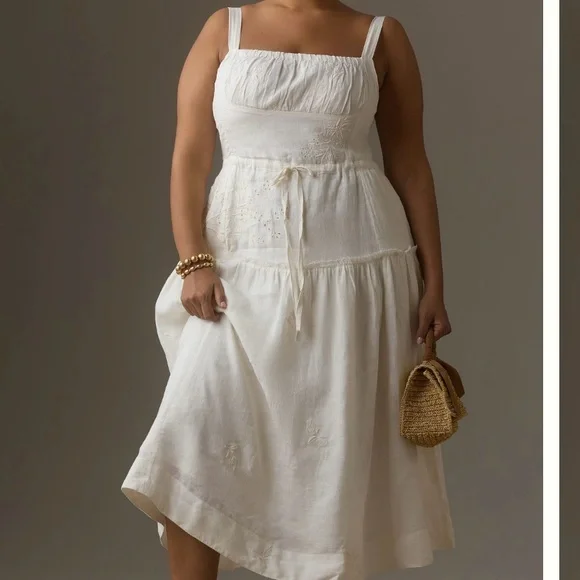 Anthropologie Linen square neckline midi dress size Medium - Picture 5 of 16